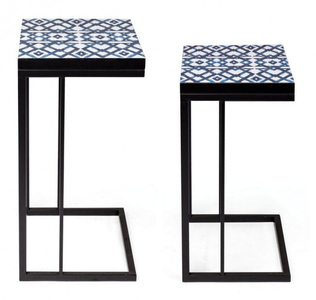Juego de 2 mesas de centro NEAPOLIS de acero con tapa de MDF decorada con estampado 62,5h 56h cm