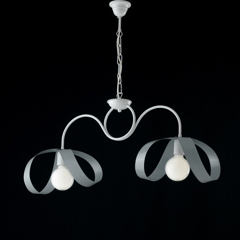 Lámpara colgante moderna de hierro gris blanco con dos luces 82x h35 cm