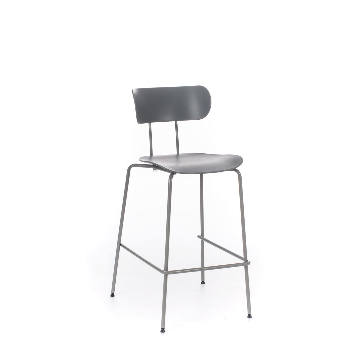 4x Taburete de polipropileno con asiento gris.