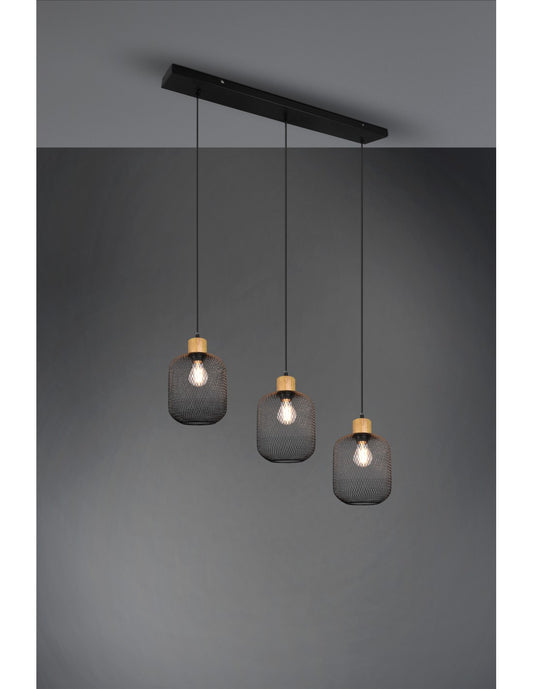 Calimero Lámpara de Suspensión Malla Metálica Negra 3xE27 L80 cm Trio Lighting