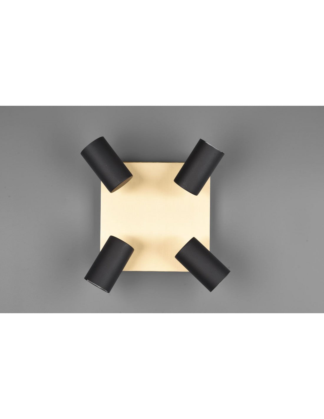 Foco Marley Placa Cuadrada Dorada 4 Focos Cilíndricos Negros Regulables Trio Lighting