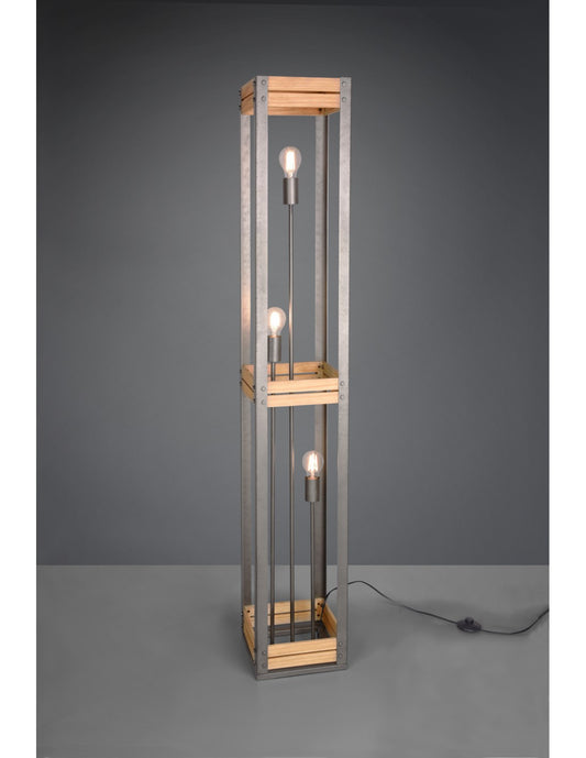 Lámpara de pie Vintage Rústica Madera Natural Khan Níquel Antiguo Al. 153 cm Trio Lighting