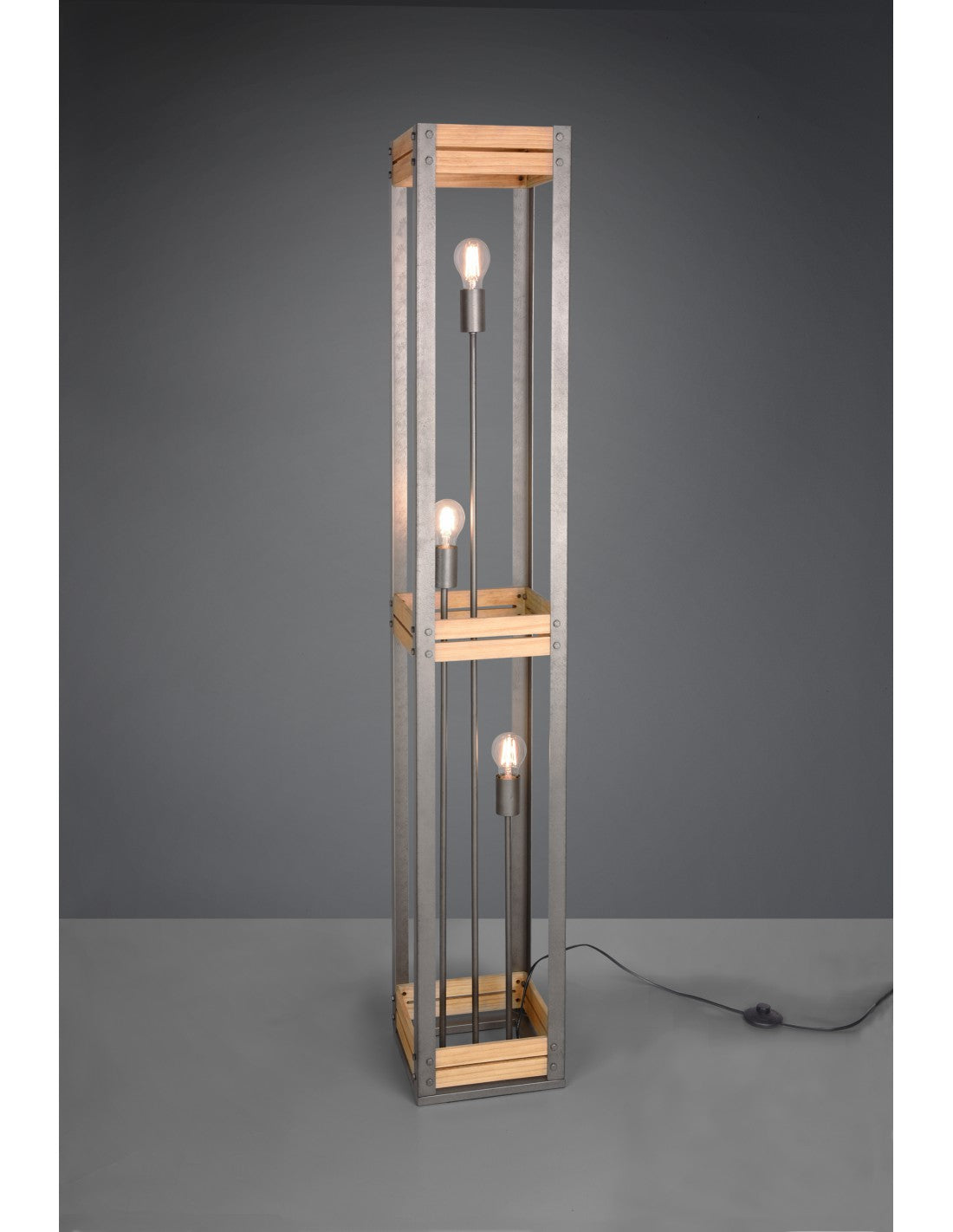 Lámpara de pie Vintage Rústica Madera Natural Khan Níquel Antiguo Al. 153 cm Trio Lighting