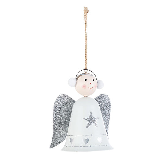 Colgante decorativo navideño Ángel de plata blanco h12 cm