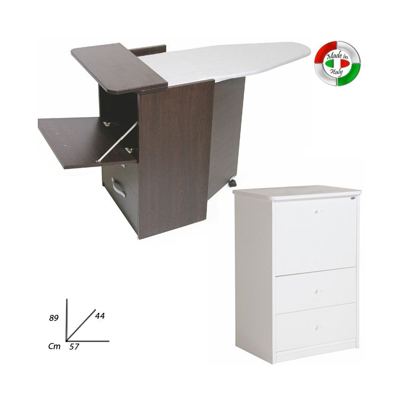 Mueble con tabla de planchar Cajones de madera revestida de melamina blanca 44x57xH.89 cm