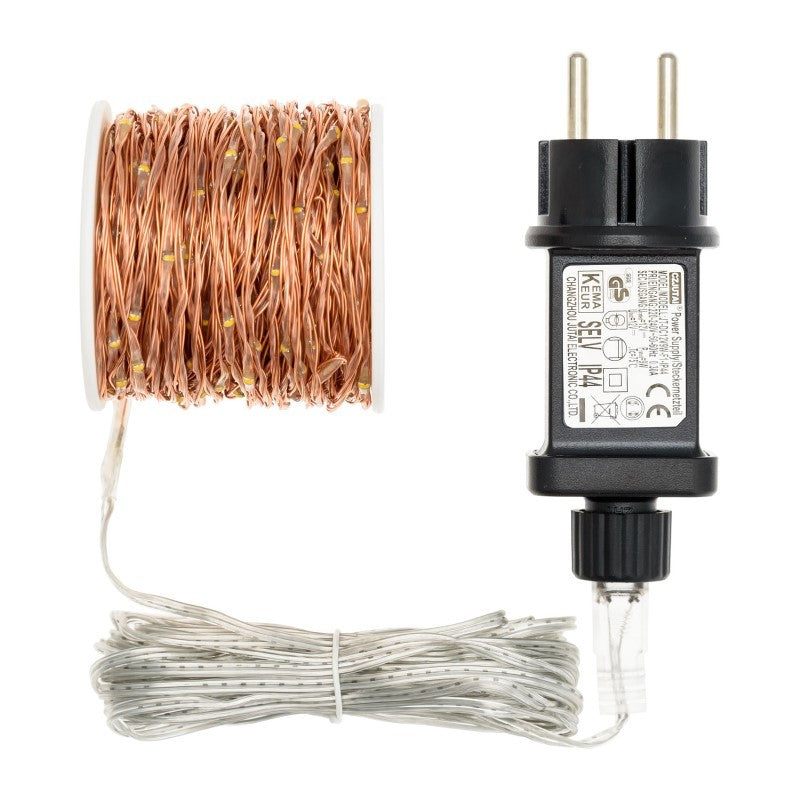 Cadena MicroLED PL 500 Bobina 25m cable cobre blanco cálido