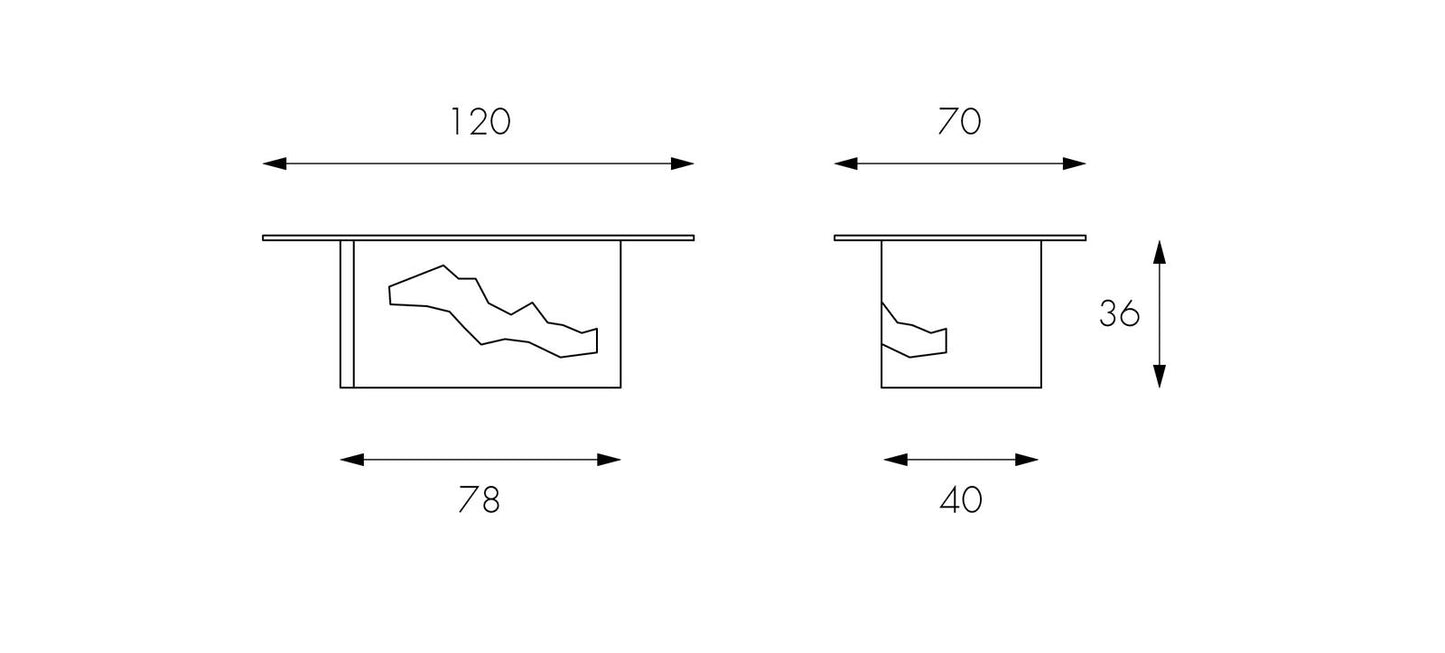Mesa de centro gris transparente 70 cm x 120 cm Alt. 36 cm