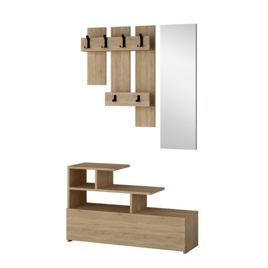 Mueble de entrada de roble con zapatero y espejo Vesty 100x30xh.122 cm