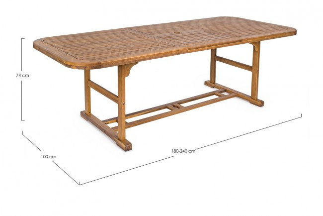 Mesa de exterior extensible Noemí de madera 180-240x100x h 74cm