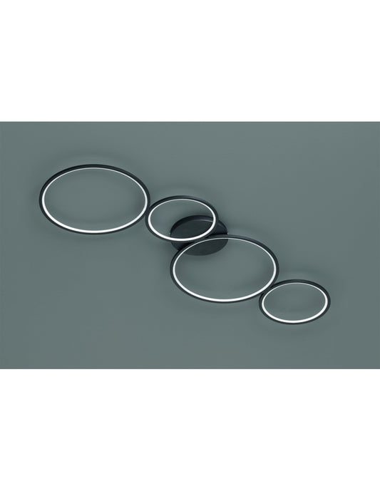 Lámpara de techo Rondo 4 círculos LED negros L 97 cm Trio Lighting