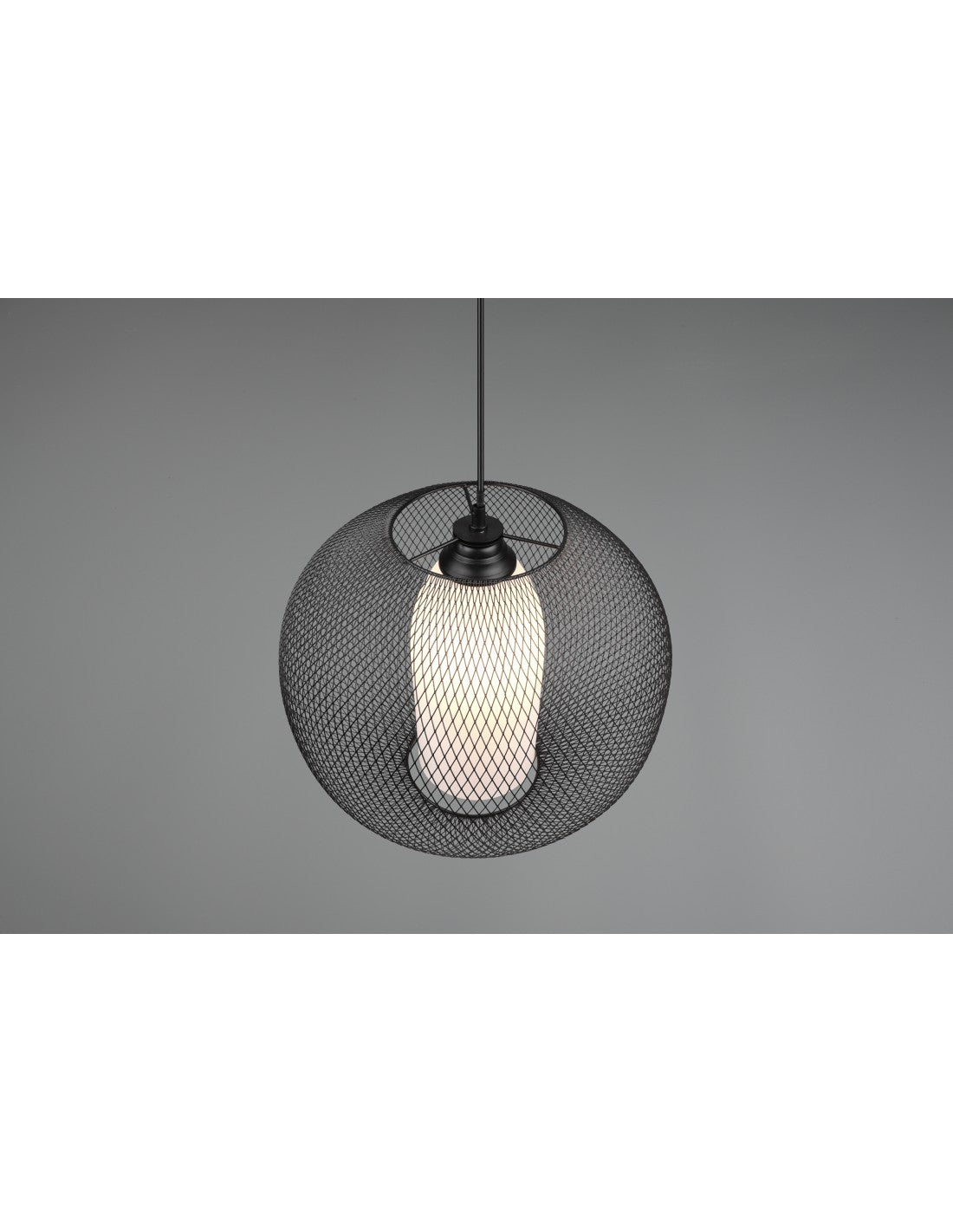 Difusor de lámpara de suspensión, jaula redonda de metal negro con iluminación de trío de alambre de vidrio opalino