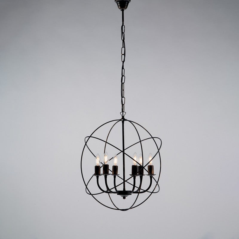 Lámpara colgante decorativa de hierro negro dorado seis luces 51x h55 cm