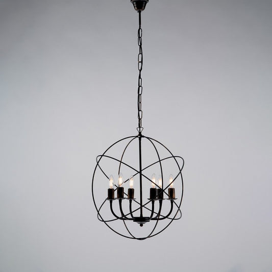 Lámpara colgante decorativa de hierro negro dorado seis luces 51x h55 cm