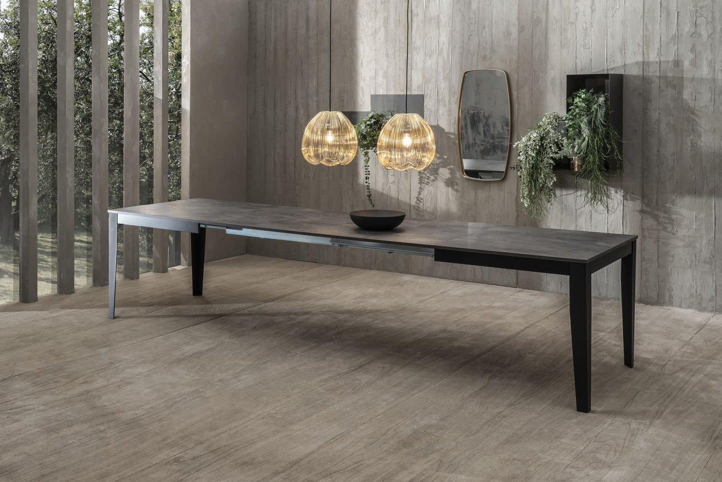 Mesa extensible de hormigón gris - metal negro 90 cm x 156 - 316 cm H. 76 cm