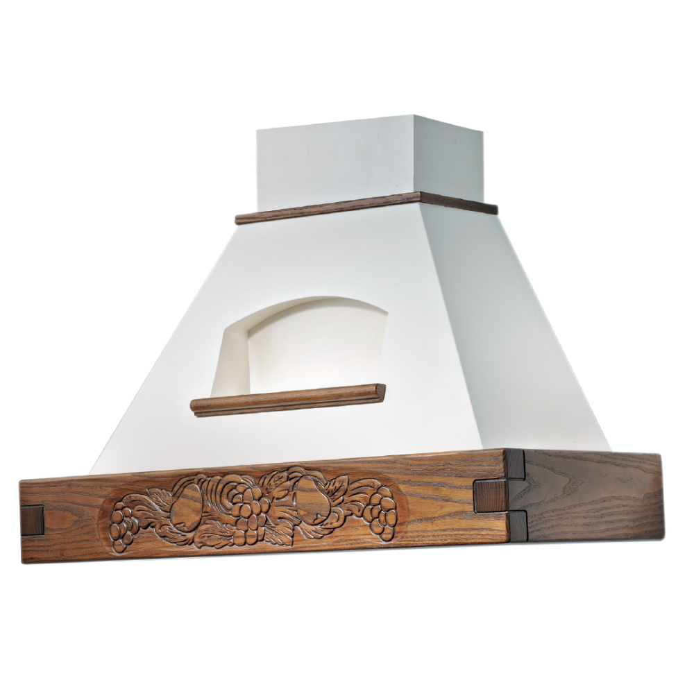 Campana de cocina rústica EPOQUE blanca con estructura de madera con incrustaciones color tabaco 120 cm