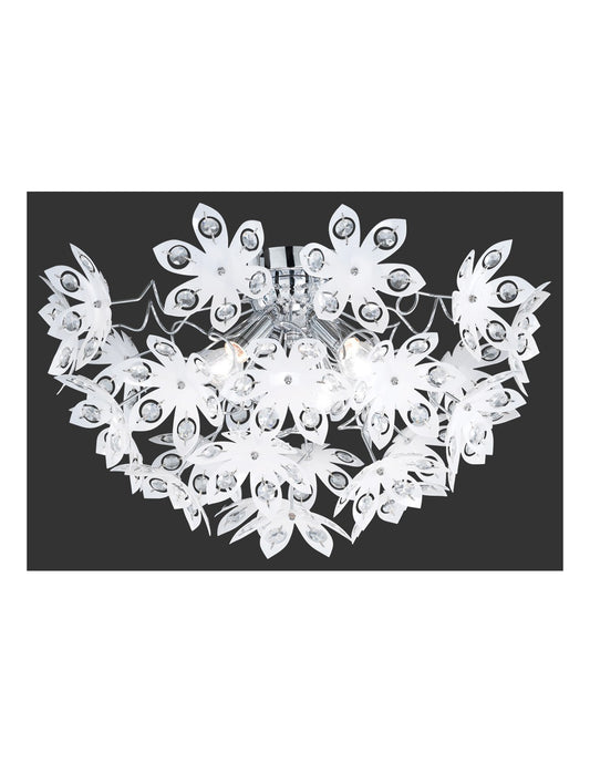Lámpara de techo Blowball 3 luces cromo flores blancas Ø55 cm Trio Lighting