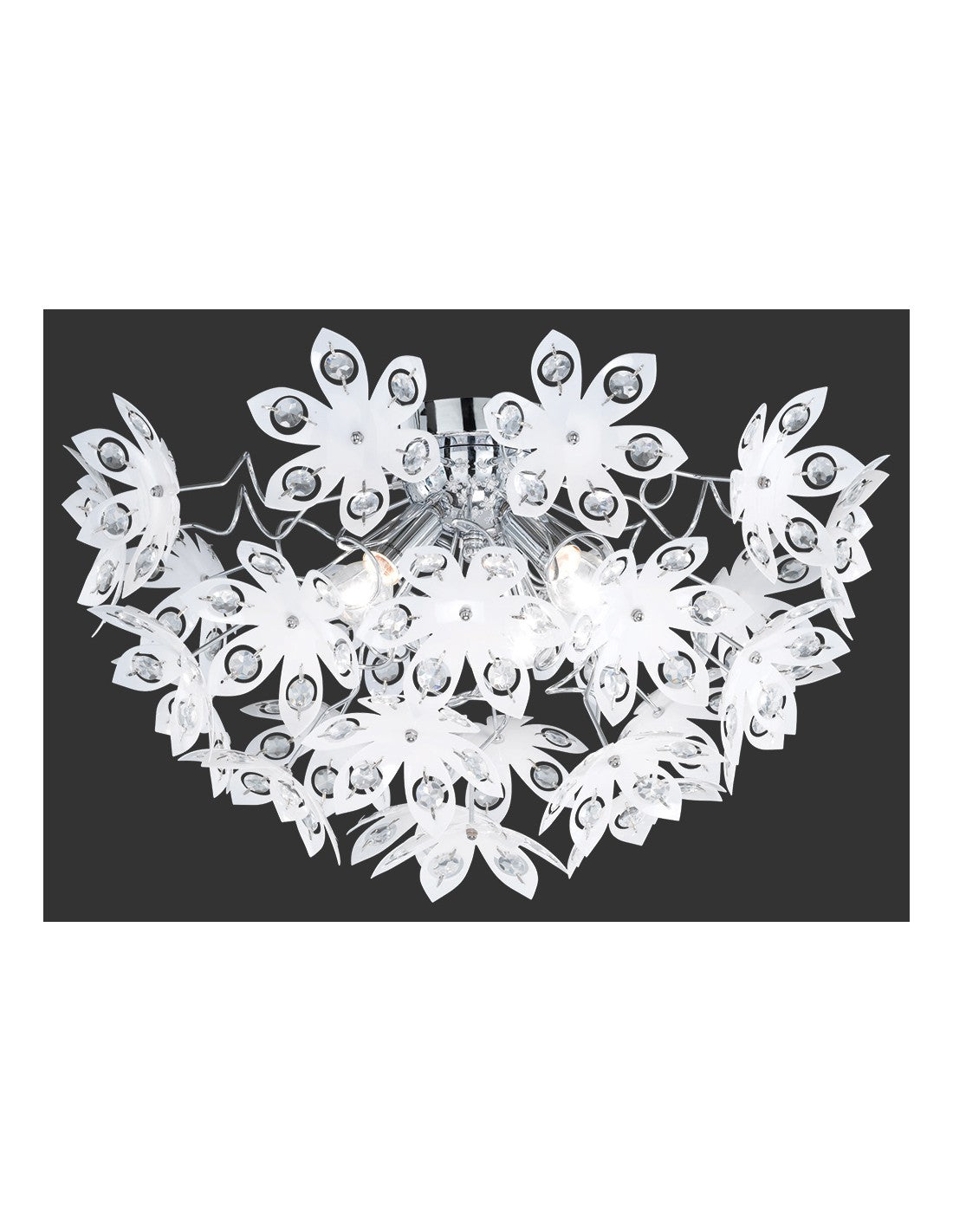 Lámpara de techo Blowball 3 luces cromo flores blancas Ø55 cm Trio Lighting