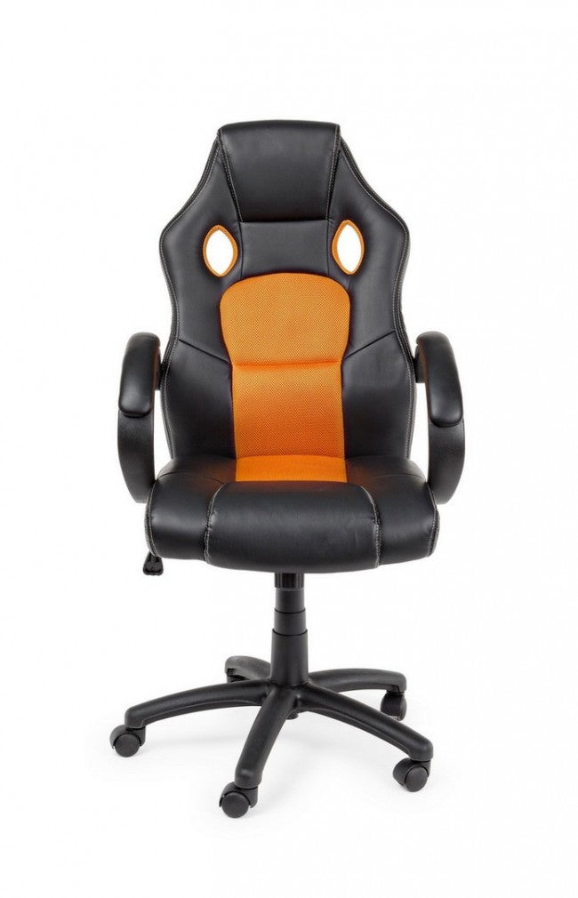 Sillón de oficina con pulseras Racing negro-naranja en símil piel