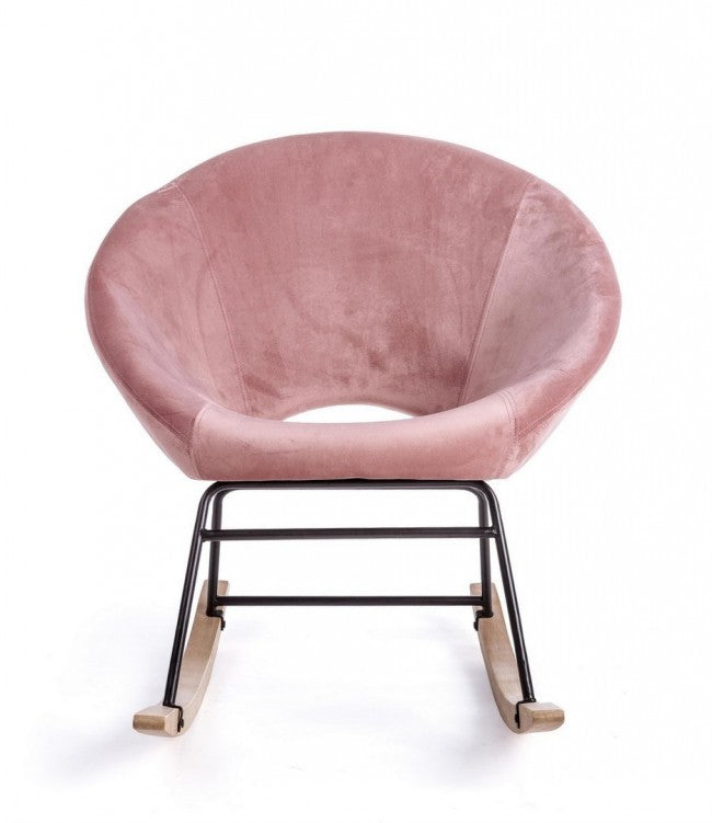Sillón mecedora de terciopelo rosa antiguo ANNIKA 74x77x h74 cm