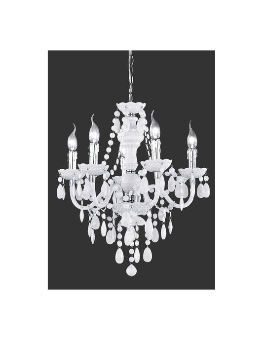 Lámpara de araña de 5 brazos Lüster Classic cromada y blanca con colgantes decorativos Trio Lighting