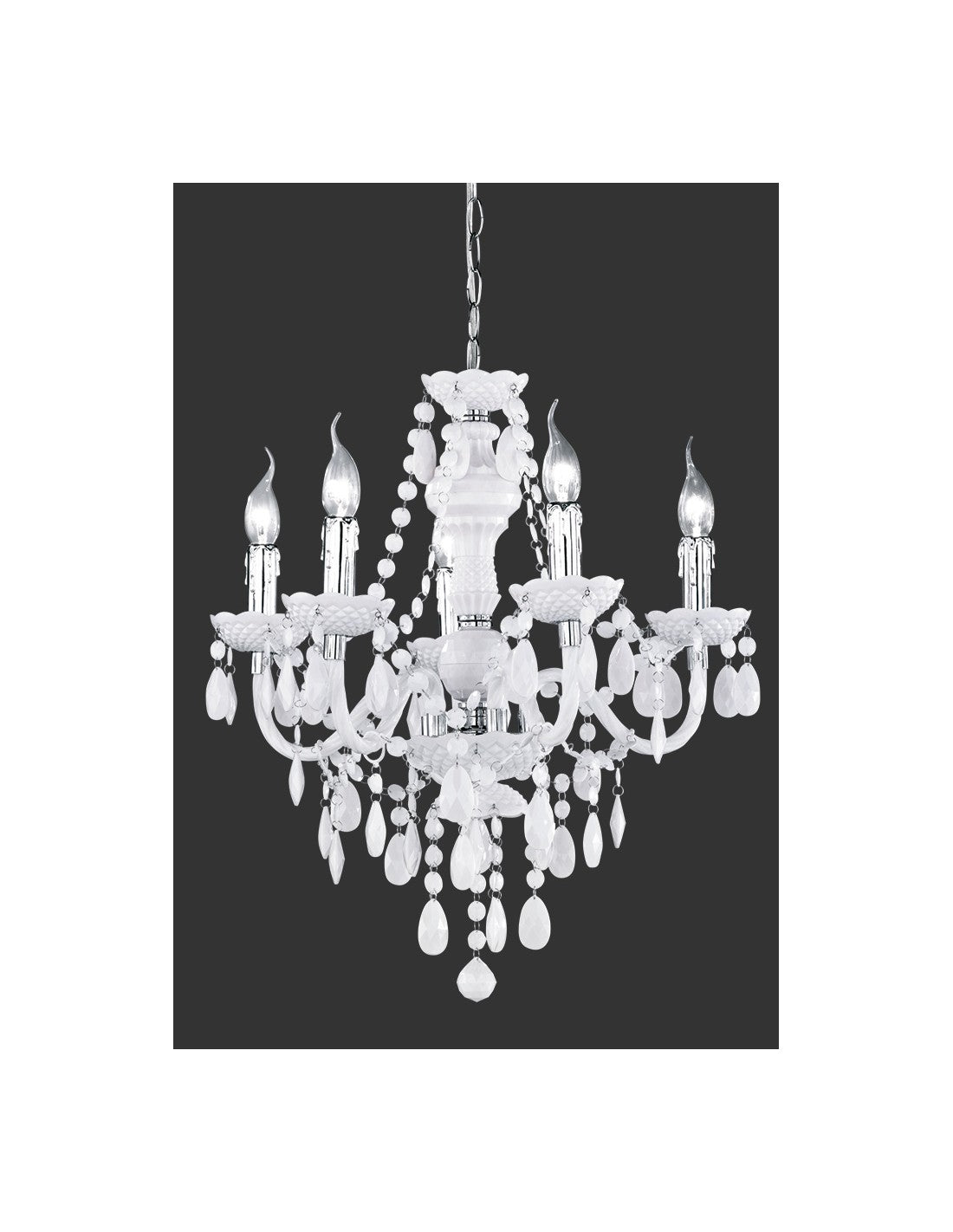 Lámpara de araña de 5 brazos Lüster Classic cromada y blanca con colgantes decorativos Trio Lighting