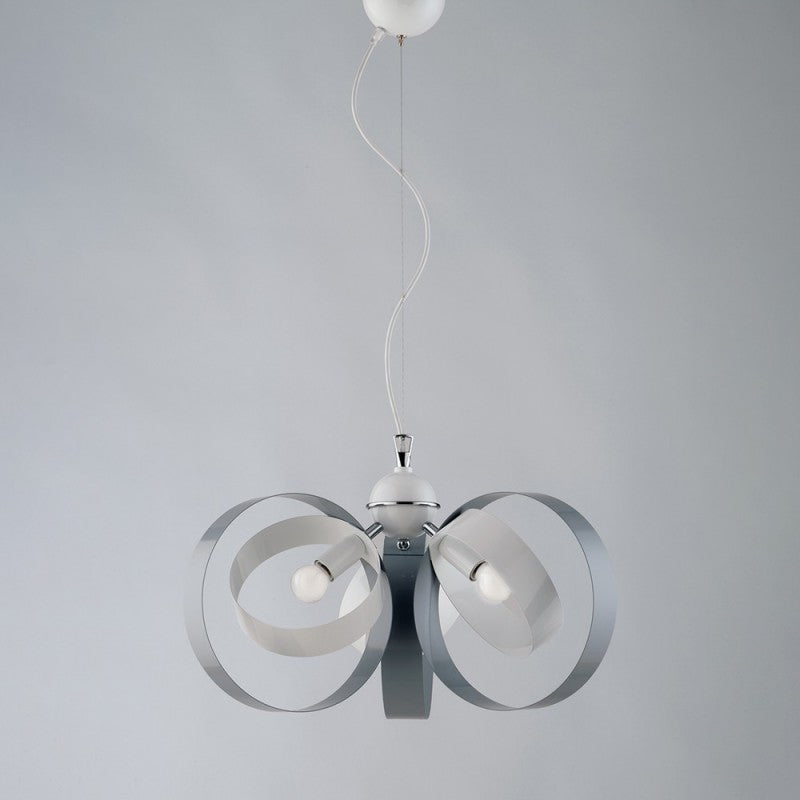 Lámpara colgante de hierro con tres luces, blanco gris 44x h26 cm