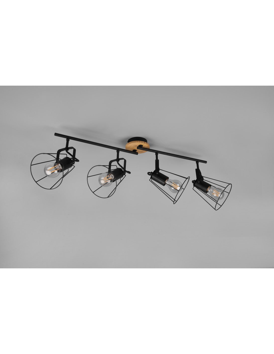 Foco 4 Focos Orientables Jaipur Industrial Vintage Negro Y Madera Trio Lighting