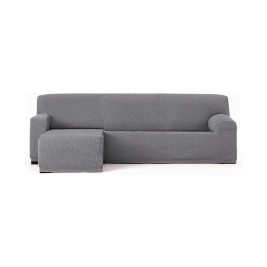 Funda de sofá elástica Troya península izquierda gris reposabrazos corto 250/310
