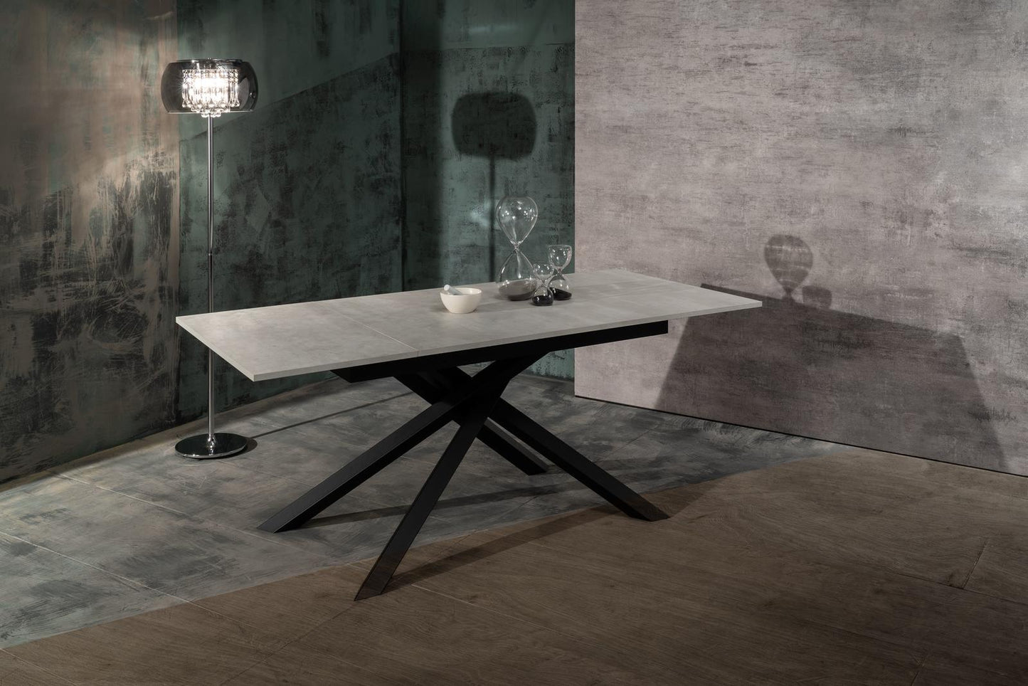 Mesa extensible de hormigón blanco-negro 90 cm x 140-190 cm Alt. 76 cm