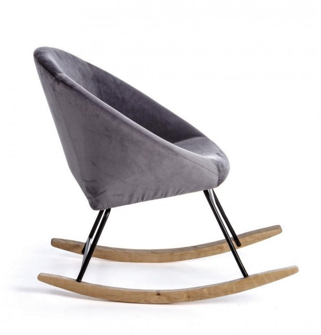 Sillón mecedora Annika efecto terciopelo gris oscuro