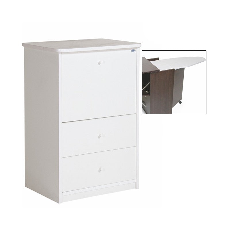 Mueble con tabla de planchar Cajones de madera revestida de melamina blanca 44x57xH.89 cm