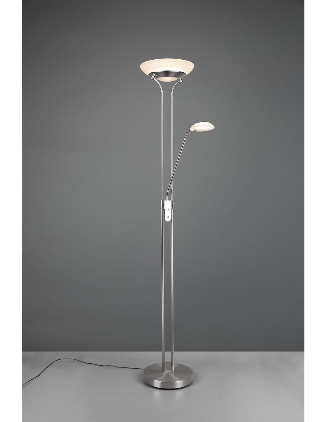 Lámpara de pie LED regulable con foco de lectura Orson Nichel Trio Lighting