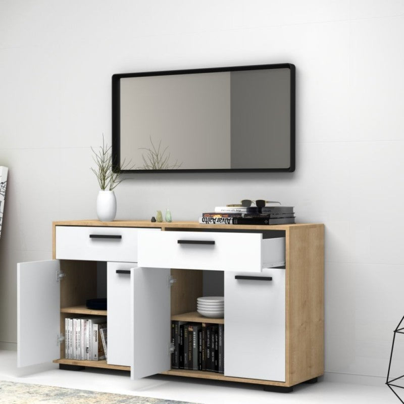Madia multiuso quattro ante due cassetti Bianco Rovere TRUVA 140x40x h78 cm EFFEZ