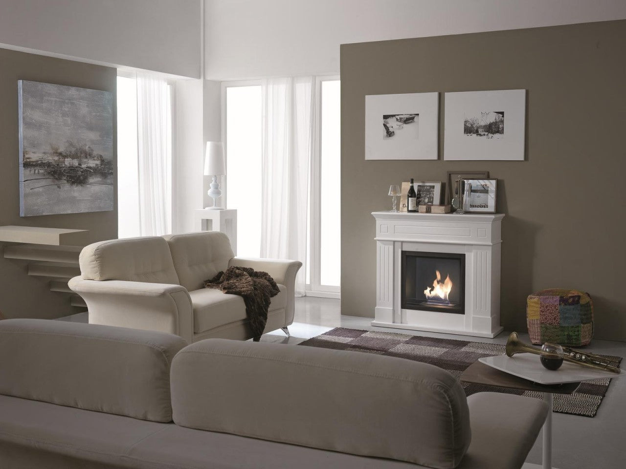 Biochimenea de diseño de suelo de bioetanol blanco 102 x 37 xh 110 cm