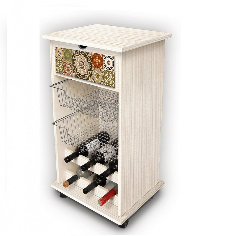 Carrito de frutas Shabby Azujelos marrón 40x45x85h cm