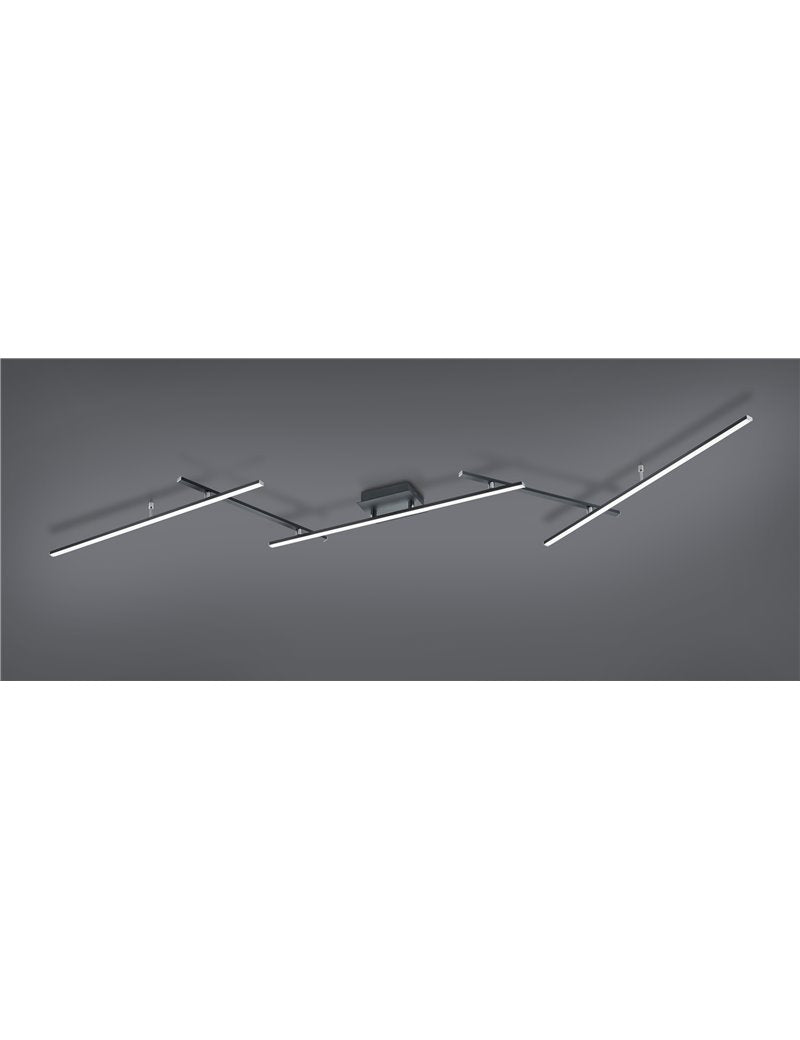 Plafón LED Arvin con varillas orientables, retroiluminación RGB negra con mando a distancia multifunción l. LED moderno de 245 cm.