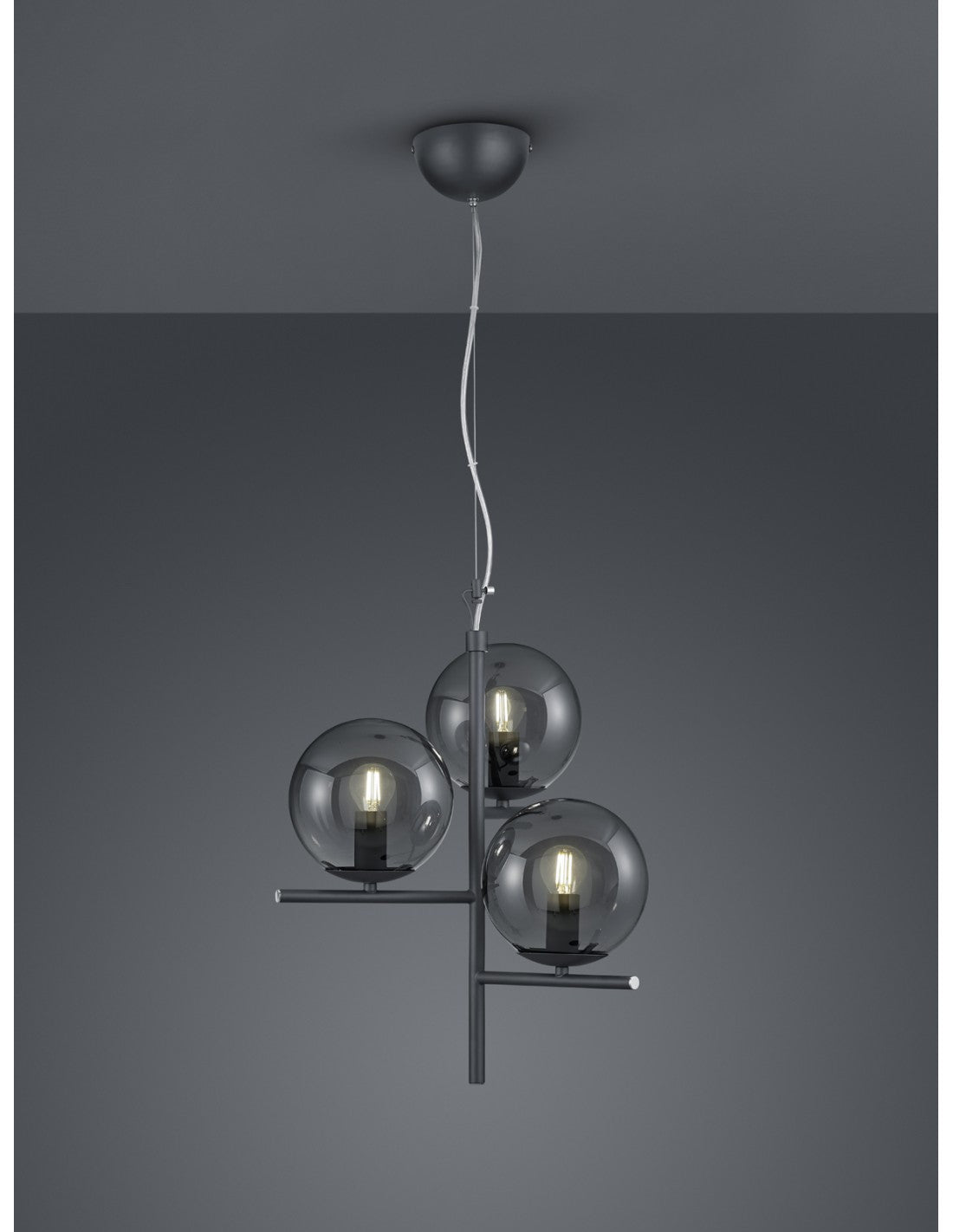 Suspensión 3 Luces Antracita Esferas Vidrio Ahumado Ø40 cm Pure Trio Lighting