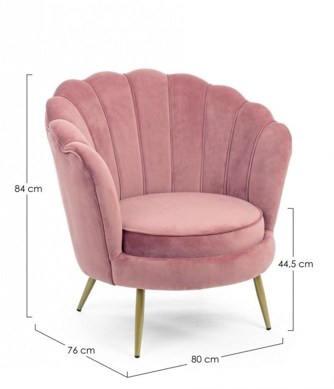 Sillón retro de terciopelo rosa pavo real 80 x 76 x 84 h cm