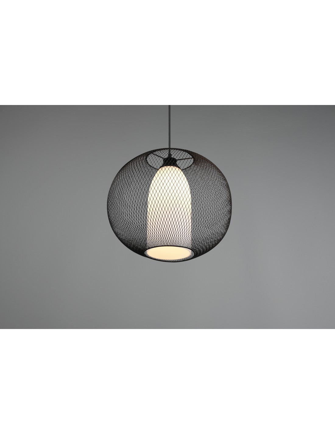 Difusor de lámpara de suspensión, jaula redonda de metal negro con iluminación de trío de alambre de vidrio opalino
