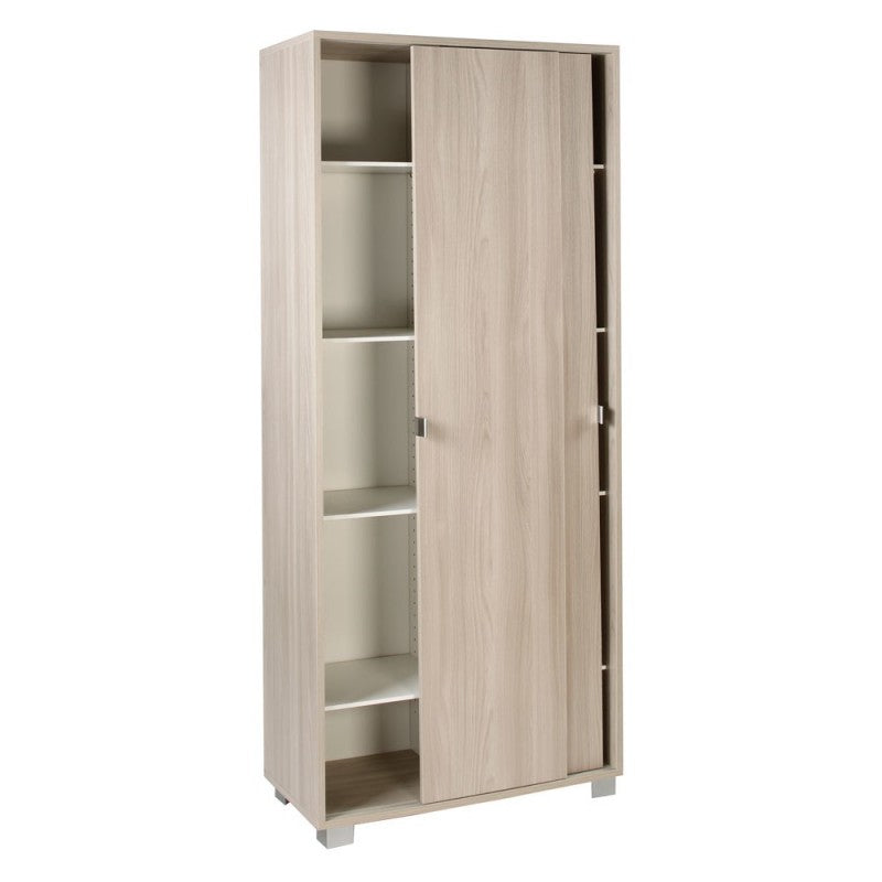 Armario multiusos dos puertas correderas con estantes Light Olmo 82x41x h190 cm