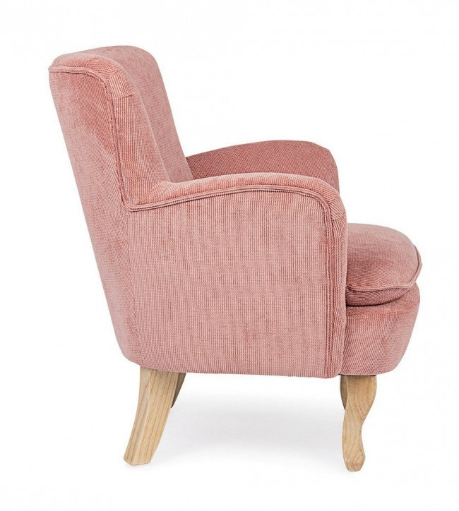 Sillón vintage de chenilla acolchado en terciopelo rosa