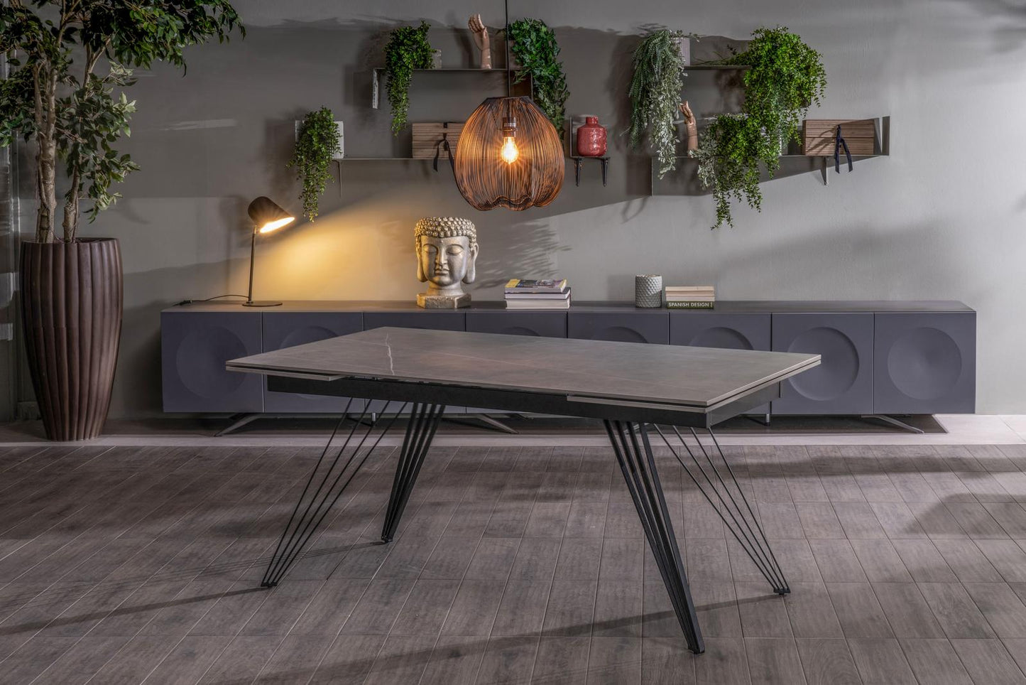 Mesa extensible gris-negro mate 90 cm x 160-240 cm cm Alt. 76 cm