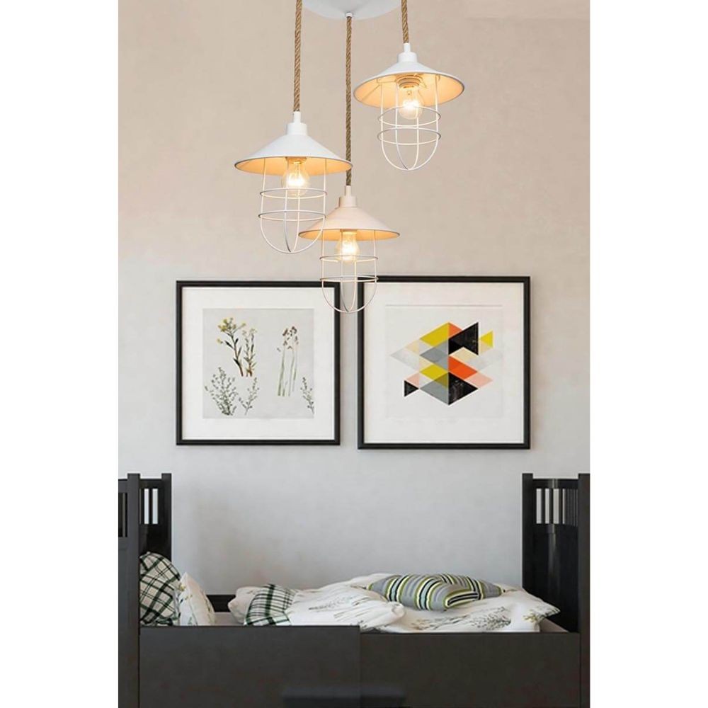 Bulut ASZ0632 Lámpara colgante 3 luces en metal blanco y cuerda