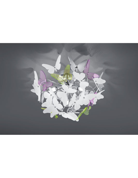 Plafón Mariposa 3xG9 Cromo Multicolor Mariposas Ø45 cm Trio Lighting
