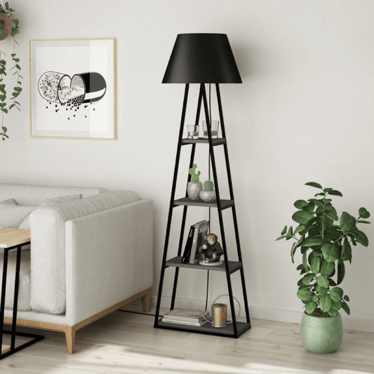 Lámpara de pie Pal en madera negro antracita con baldas de 50x165