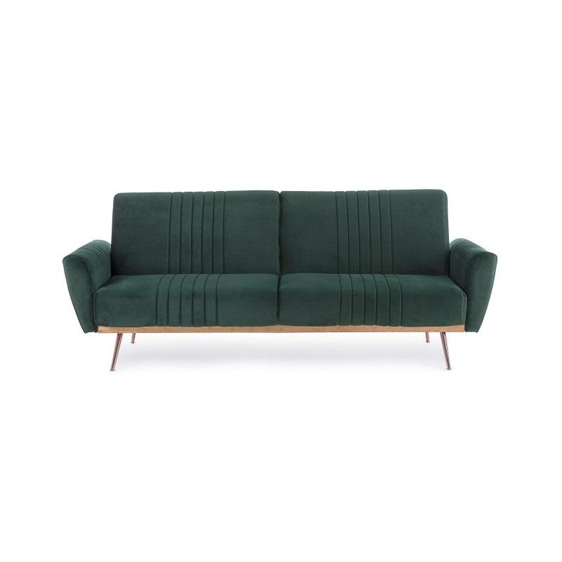 Sofá cama de tres plazas en terciopelo Verde Oscuro JOHNNY 210x83x h85 cm