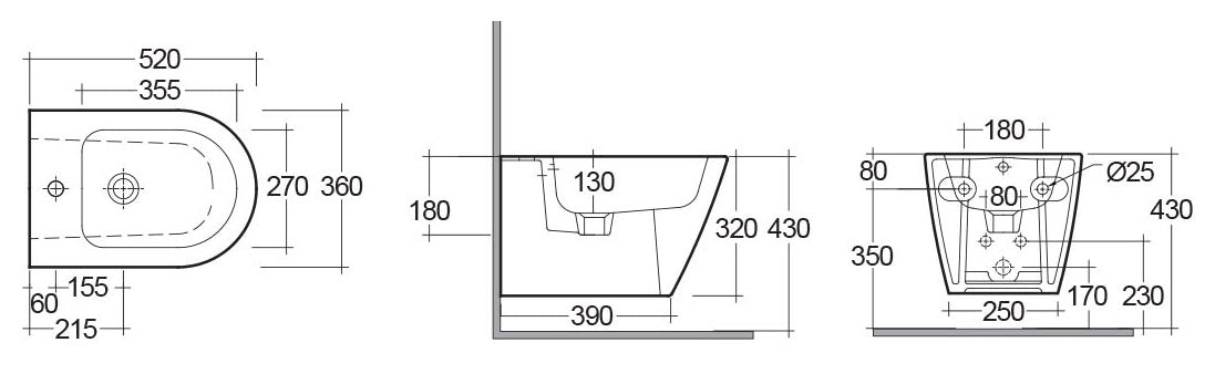 Bidé suspendido Resort con fijación oculta