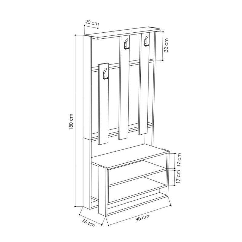 Mueble de entrada Chester blanco 90x36xh.180 cm
