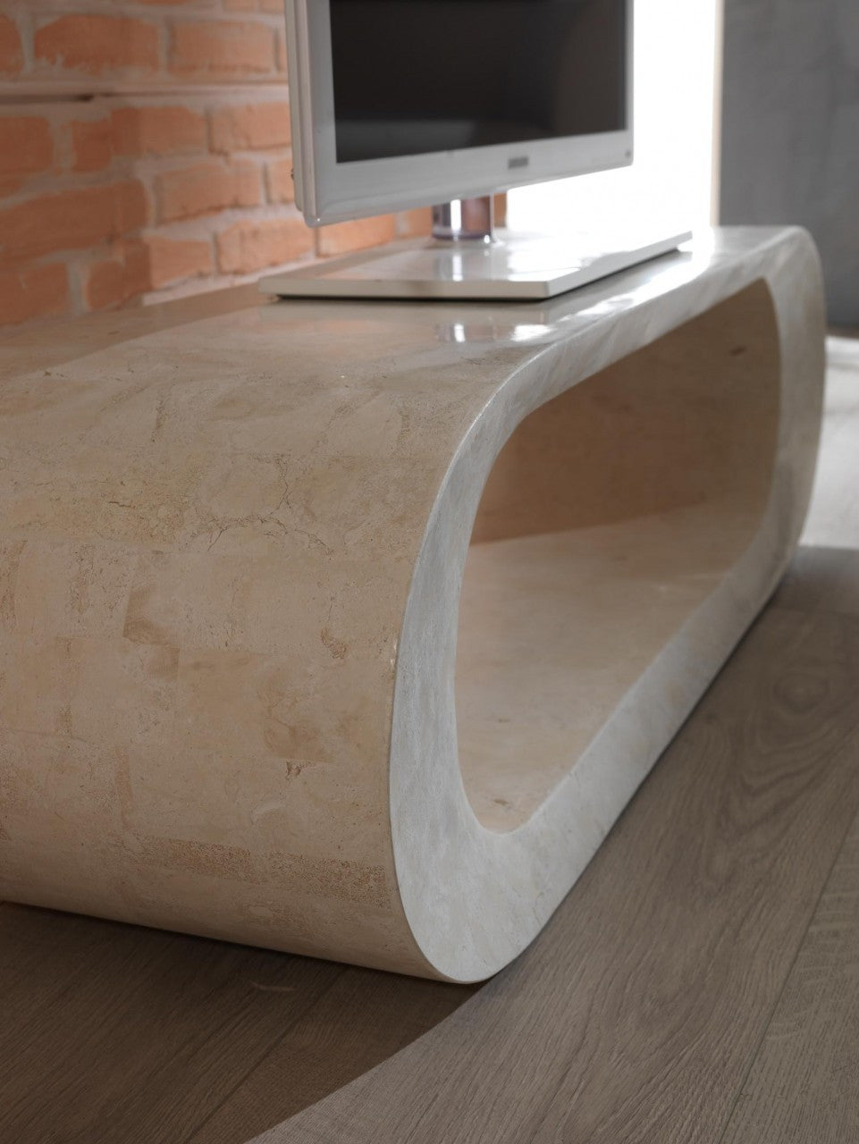 Mesa de centro moderna de piedra beige 120 x 62 xh 35 cm