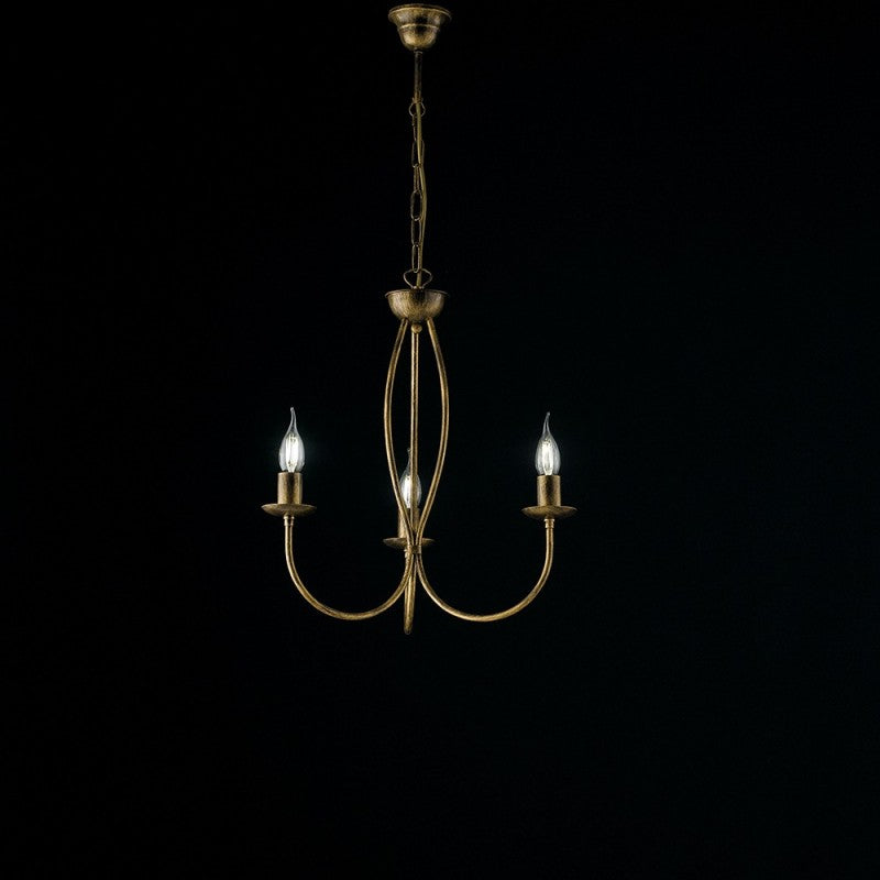Araña de hierro marrón dorado con tres luces 45x h50 cm